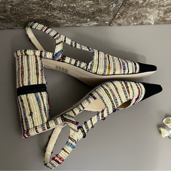 Tuckernuck Tinsley Tweed Multicolor Heels Slingback size 9.5 black toe cap - Picture 10 of 14